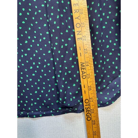 Pleione Womens V-Neck Blouse Top Size L Navy Green Polka Dot 3/4 Sleeve Retro - Picture 7 of 11